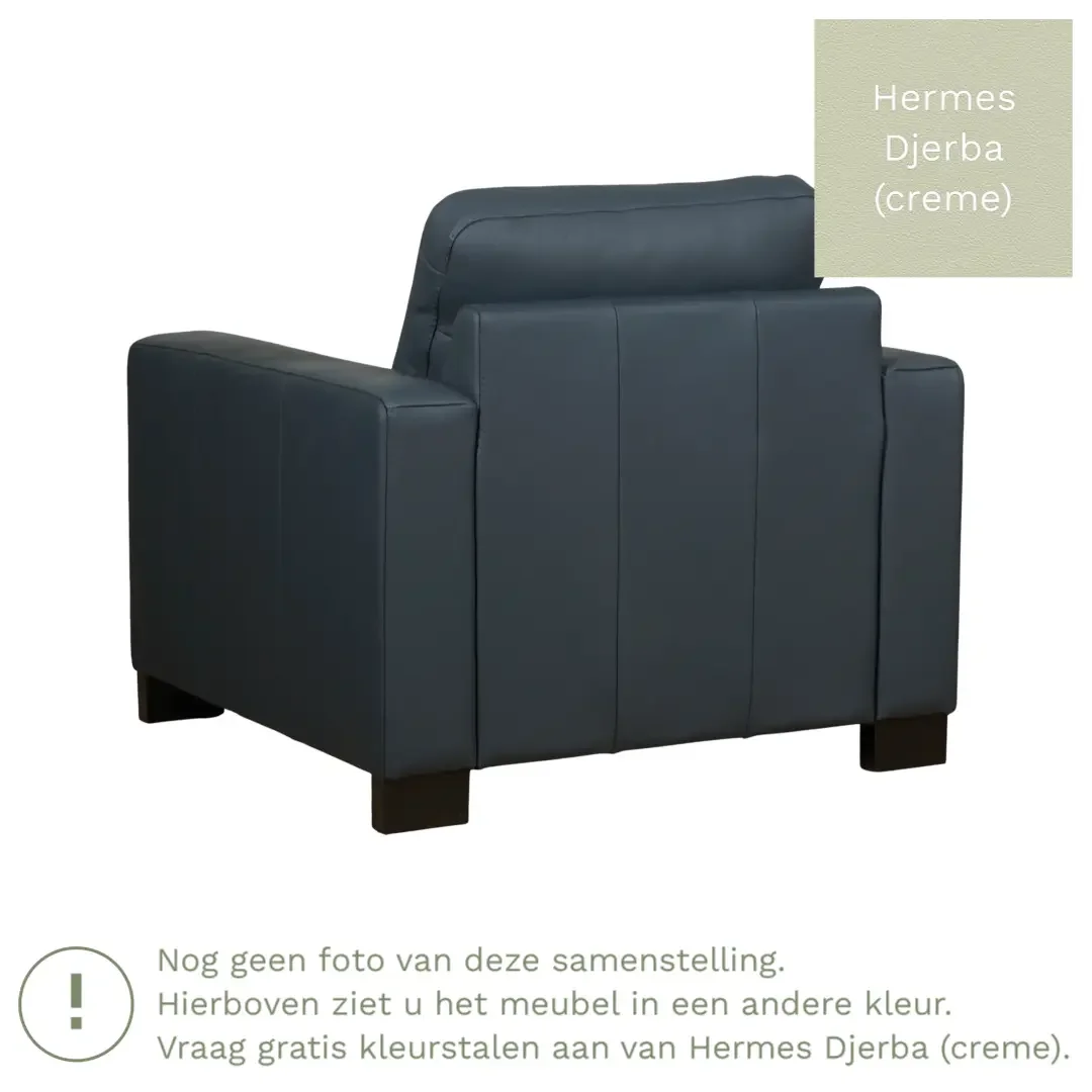 afbeelding van Leren fauteuil Energy - Hermes Djerba (crème) - Poten hout zwart