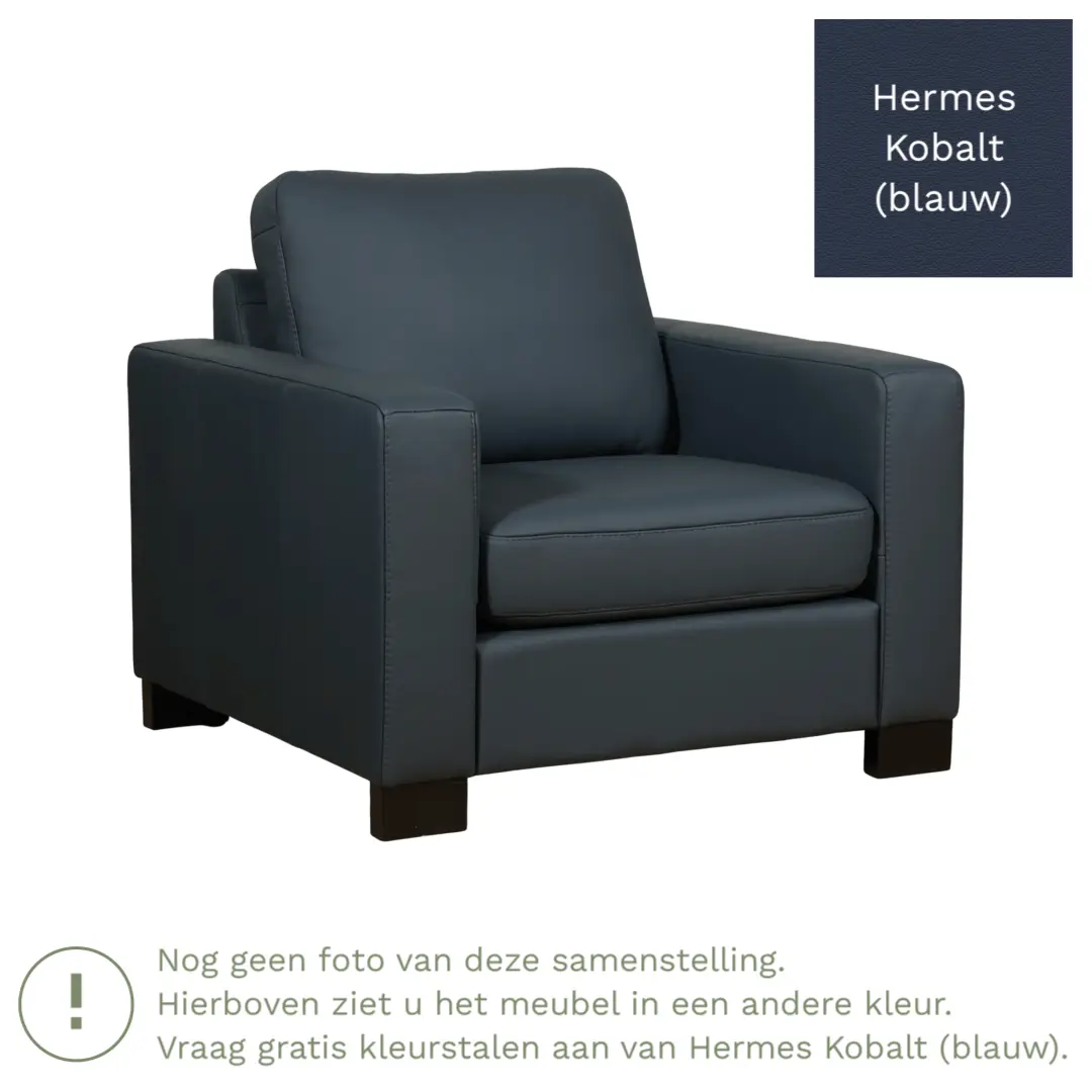 afbeelding van Leren fauteuil Energy - Hermes Kobalt (blauw) - Poten hout bruin