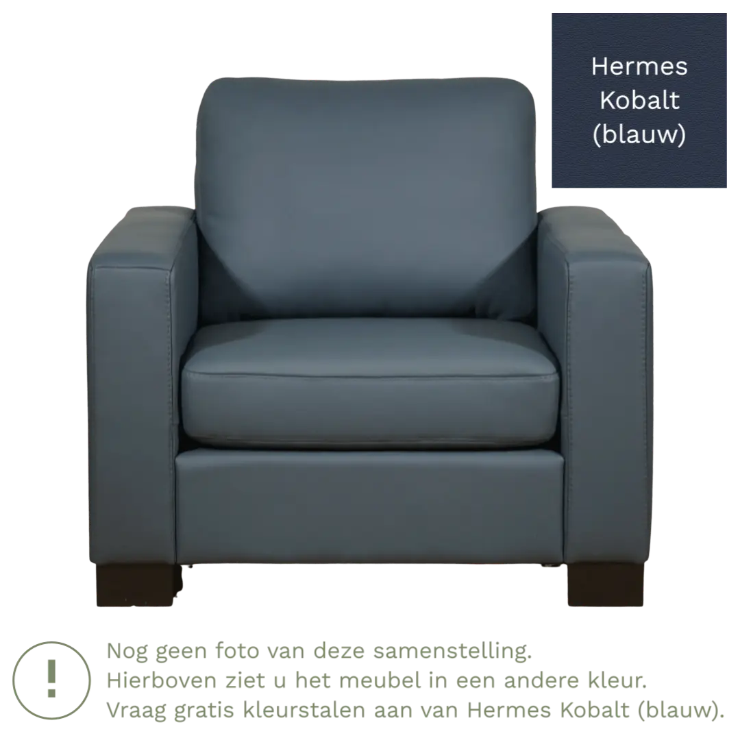 afbeelding van Leren fauteuil Energy - Hermes Kobalt (blauw) - Poten hout bruin