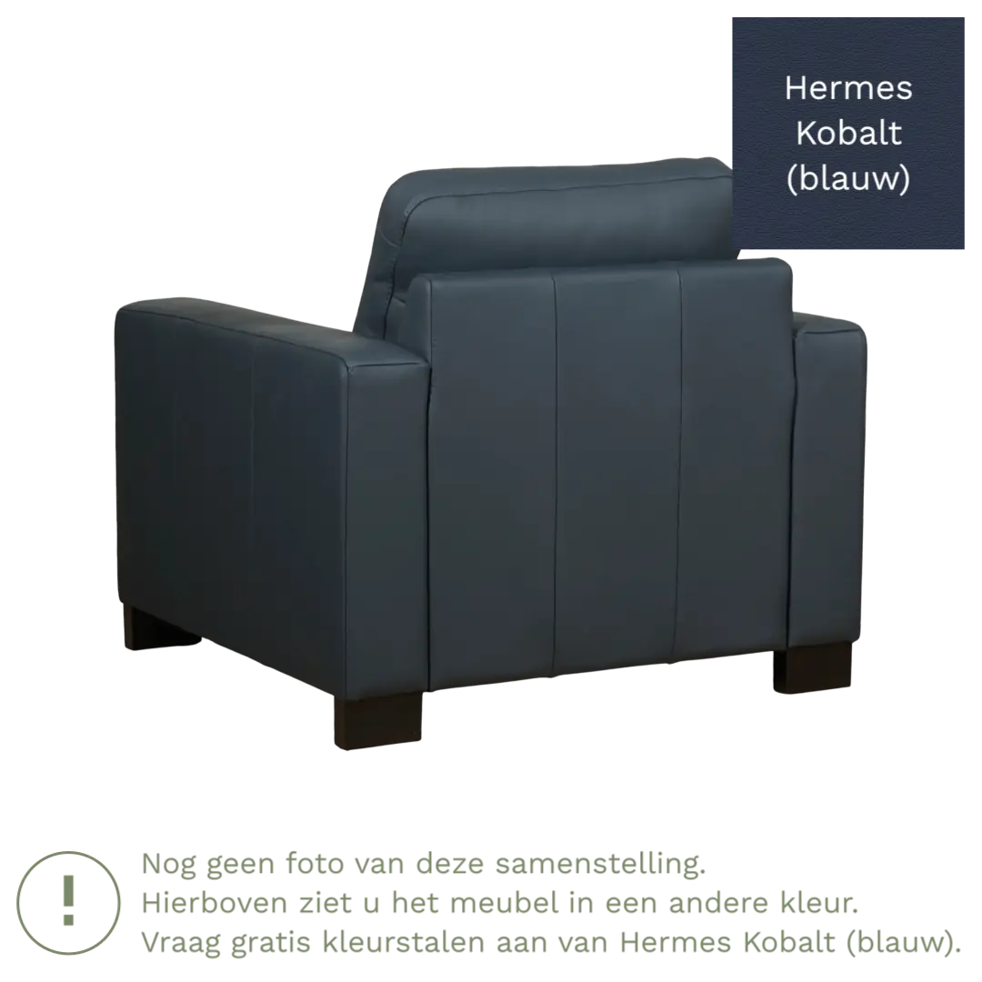 afbeelding van Leren fauteuil Energy - Hermes Kobalt (blauw) - Poten hout bruin