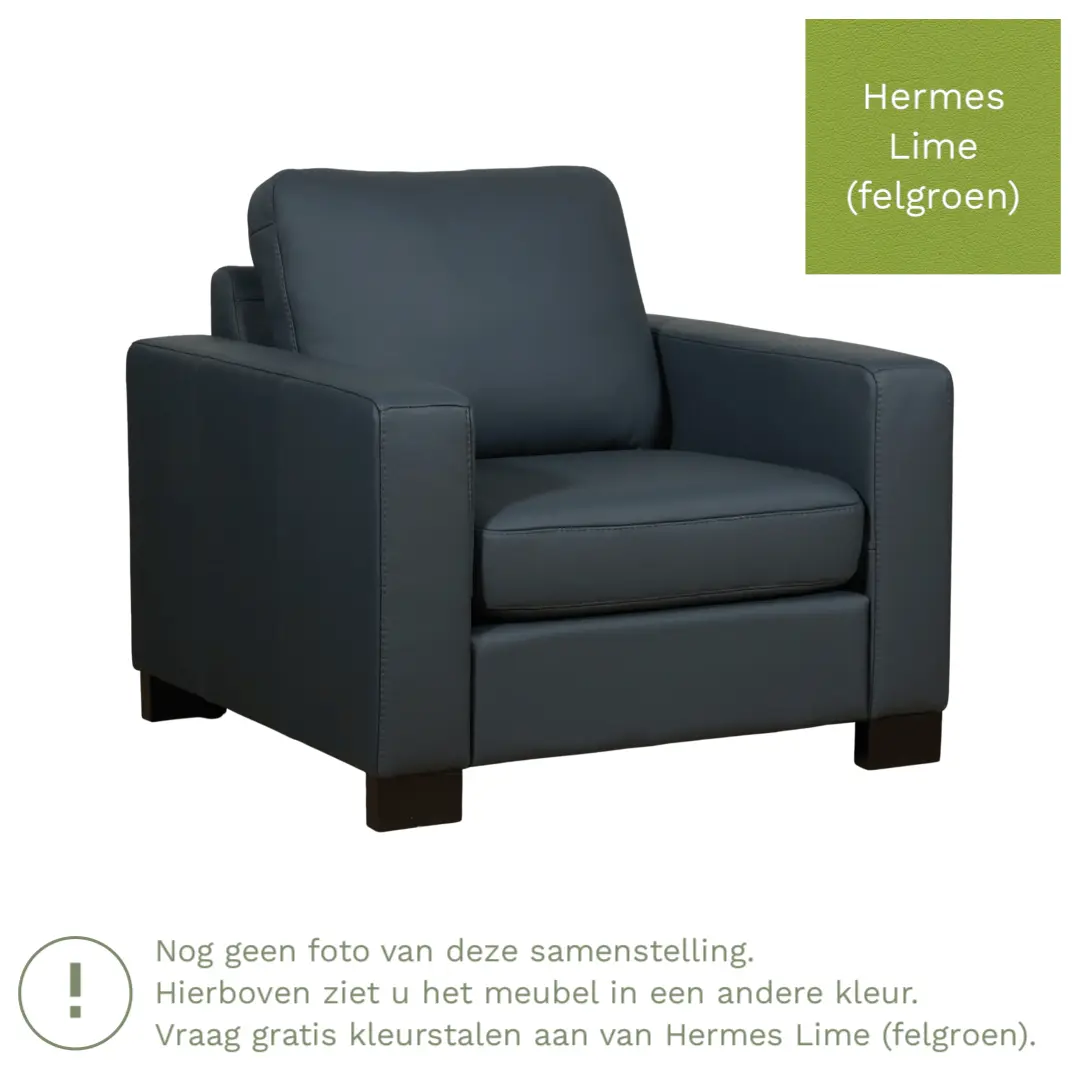 afbeelding van Leren fauteuil Energy - Hermes Lime (felgroen) - Poten hout zwart
