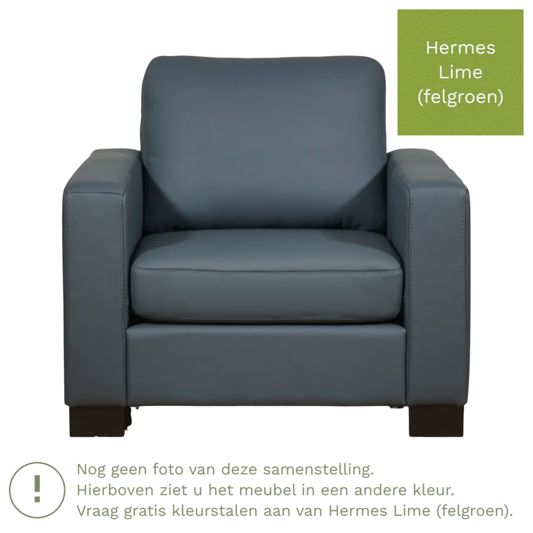 afbeelding van Leren fauteuil Energy - Hermes Lime (felgroen) - Poten hout zwart