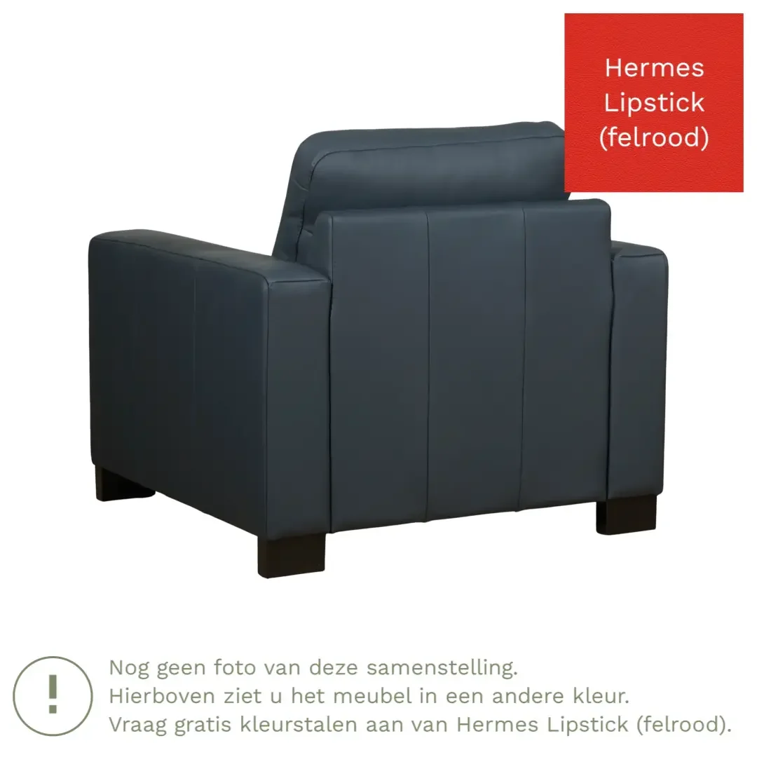 afbeelding van Leren fauteuil Energy - Hermes Lipstick (felrood) - Poten hout zwart
