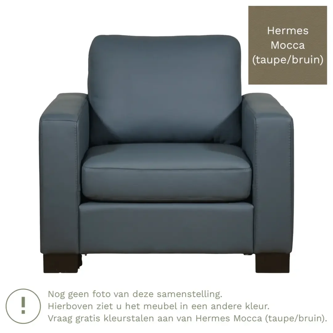 afbeelding van Leren fauteuil Energy - Hermes Mocca (taupe/bruin) - Poten hout zwart