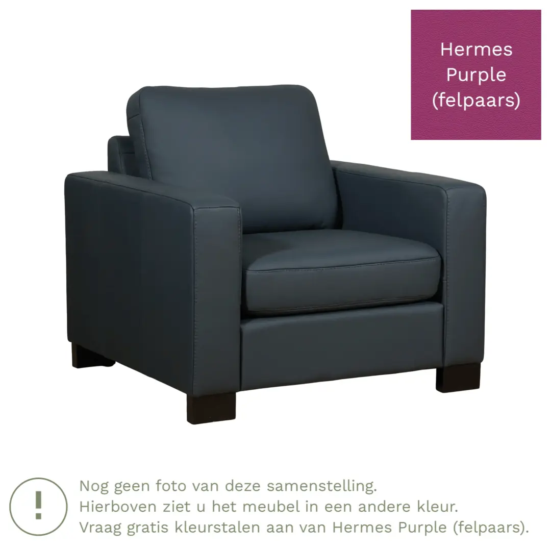 afbeelding van Leren fauteuil Energy - Hermes Purple (felpaars) - Poten hout zwart