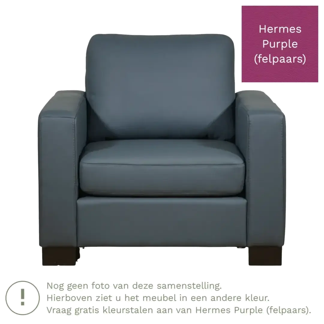 afbeelding van Leren fauteuil Energy - Hermes Purple (felpaars) - Poten hout zwart