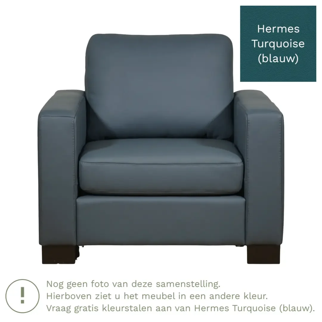 afbeelding van Leren fauteuil Energy - Hermes Turquoise (blauw) - Poten hout zwart