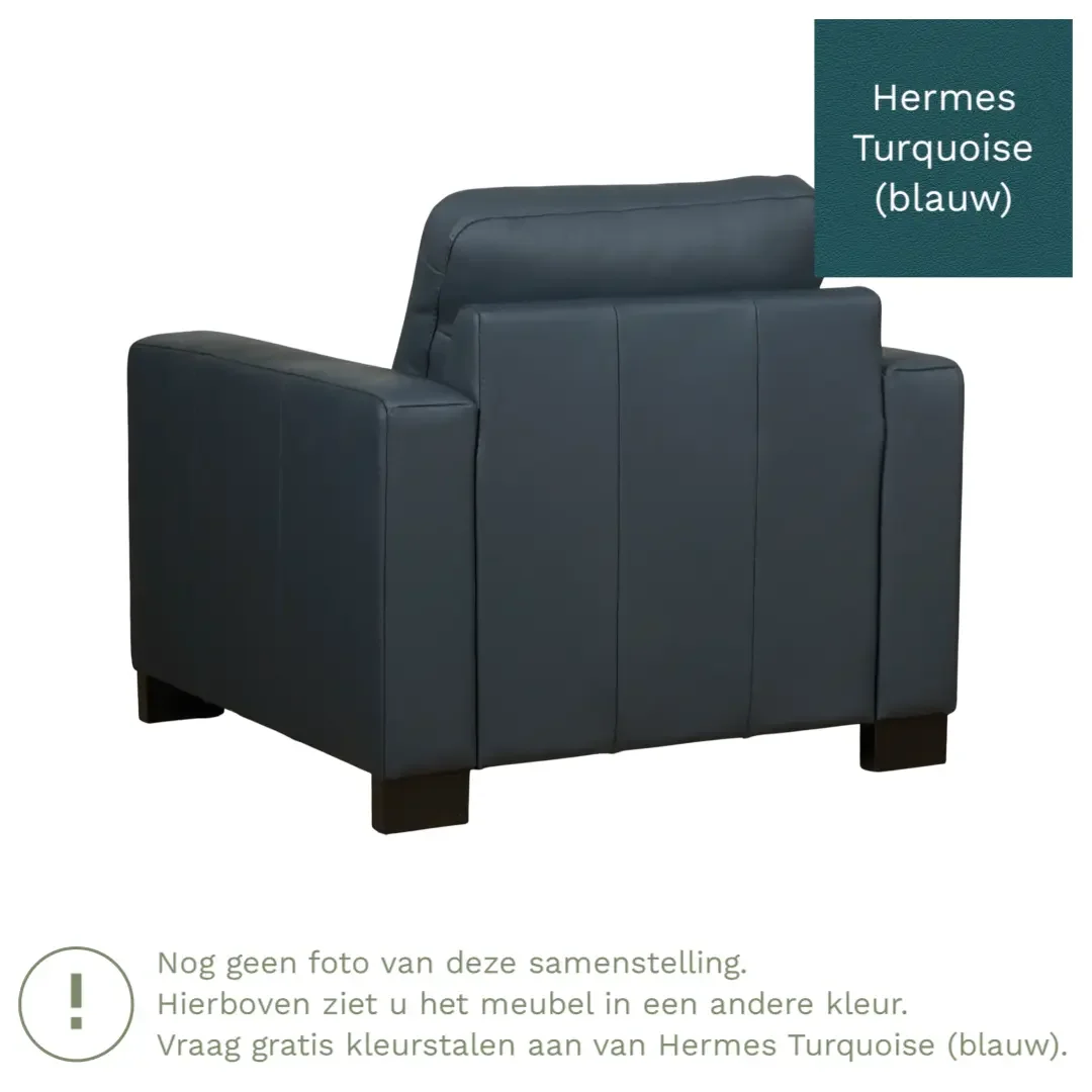 afbeelding van Leren fauteuil Energy - Hermes Turquoise (blauw) - Poten hout zwart