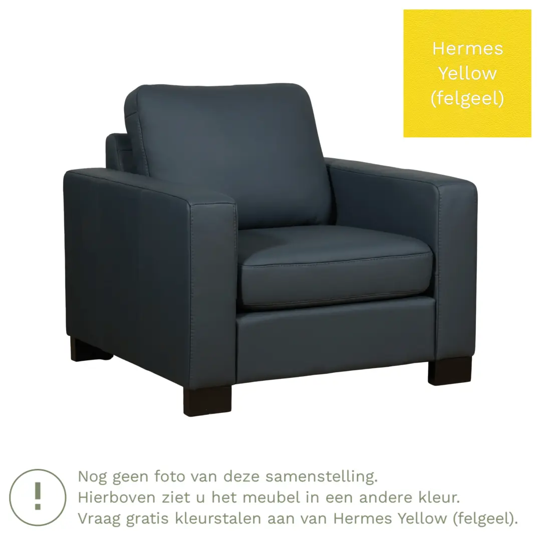 afbeelding van Leren fauteuil Energy - Hermes Yellow (felgeel) - Poten hout zwart