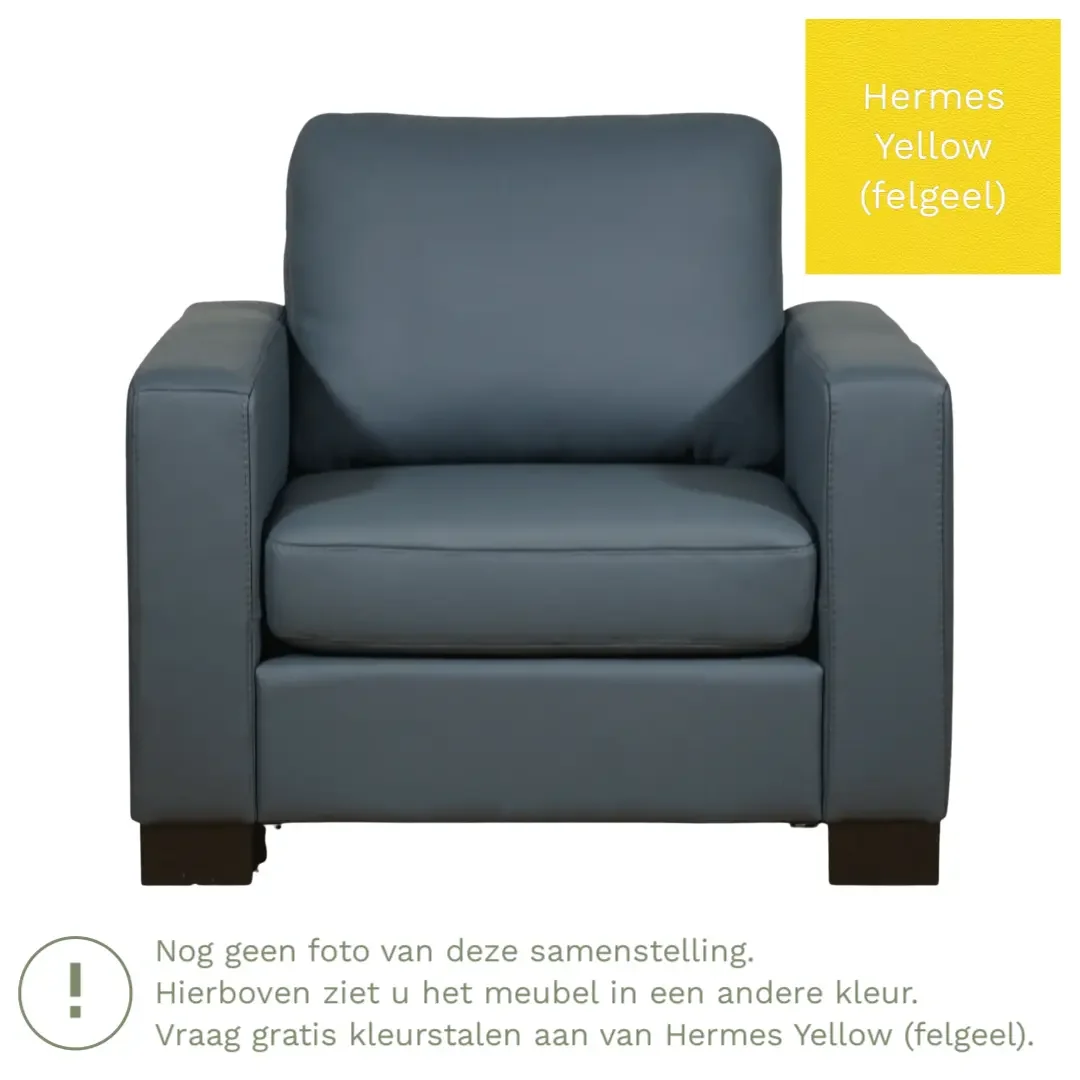 afbeelding van Leren fauteuil Energy - Hermes Yellow (felgeel) - Poten hout zwart
