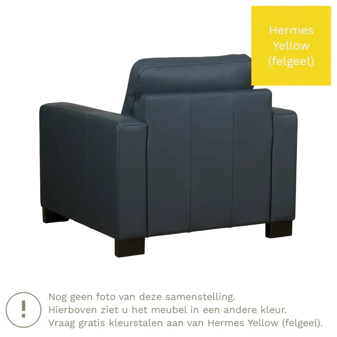 afbeelding van Leren fauteuil Energy - Hermes Yellow (felgeel) - Poten hout zwart