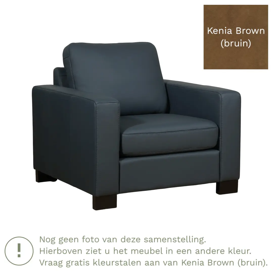 afbeelding van Leren fauteuil Energy - Kenia Brown (bruin) - Poten hout zwart