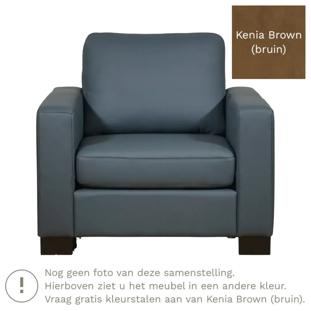 afbeelding van Leren fauteuil Energy - Kenia Brown (bruin) - Poten hout zwart