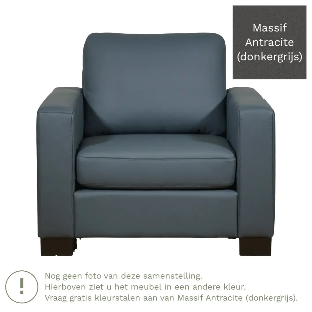 afbeelding van Leren fauteuil Energy - Massif Antracite (donkergrijs) - Poten hout zwart