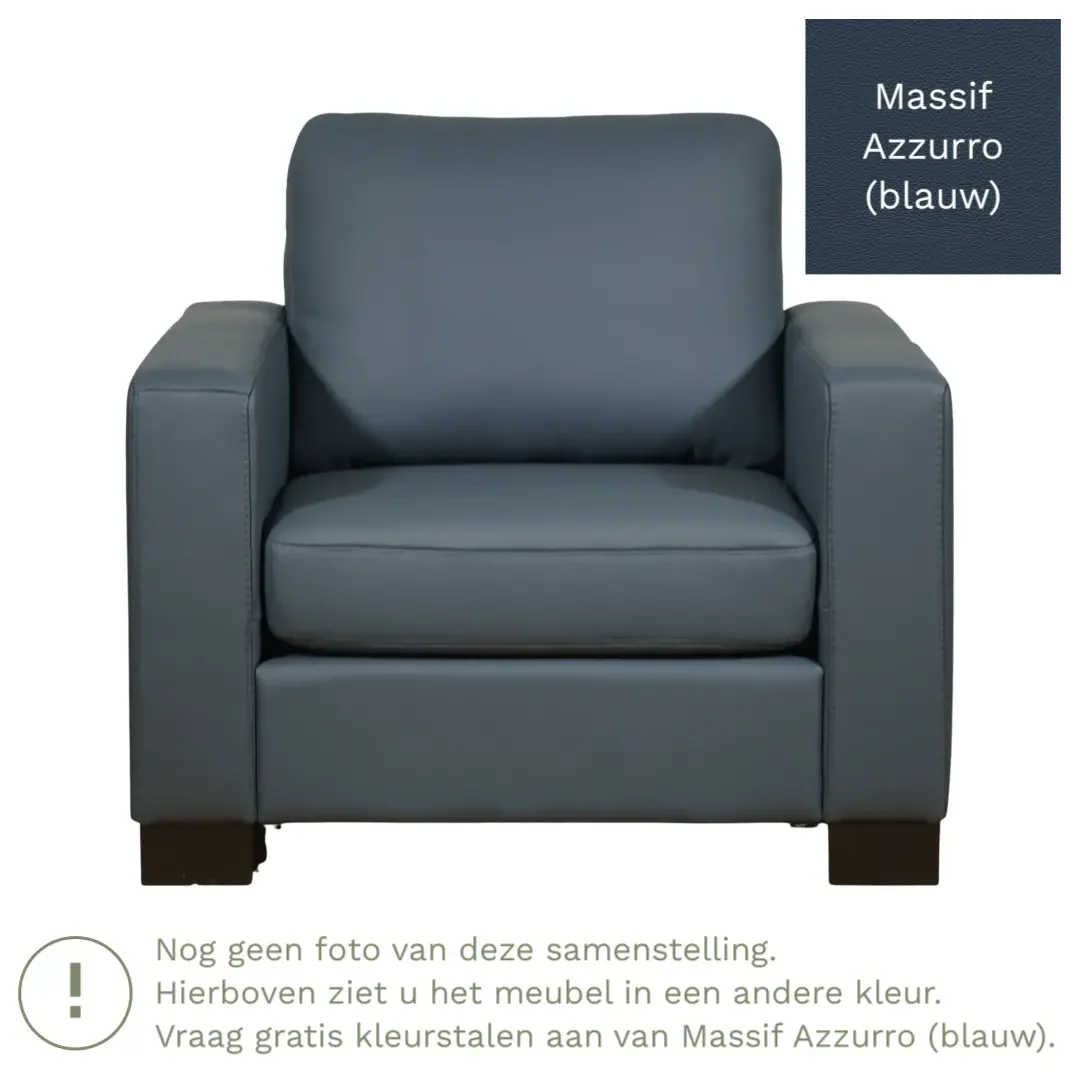 afbeelding van Leren fauteuil Energy - Massif Azzurro (blauw) - Poten hout bruin