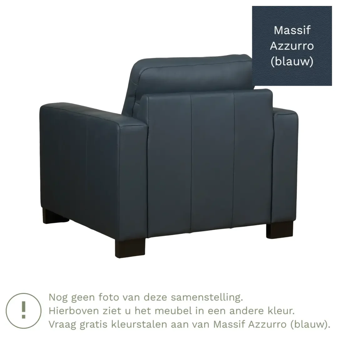 afbeelding van Leren fauteuil Energy - Massif Azzurro (blauw) - Poten hout bruin