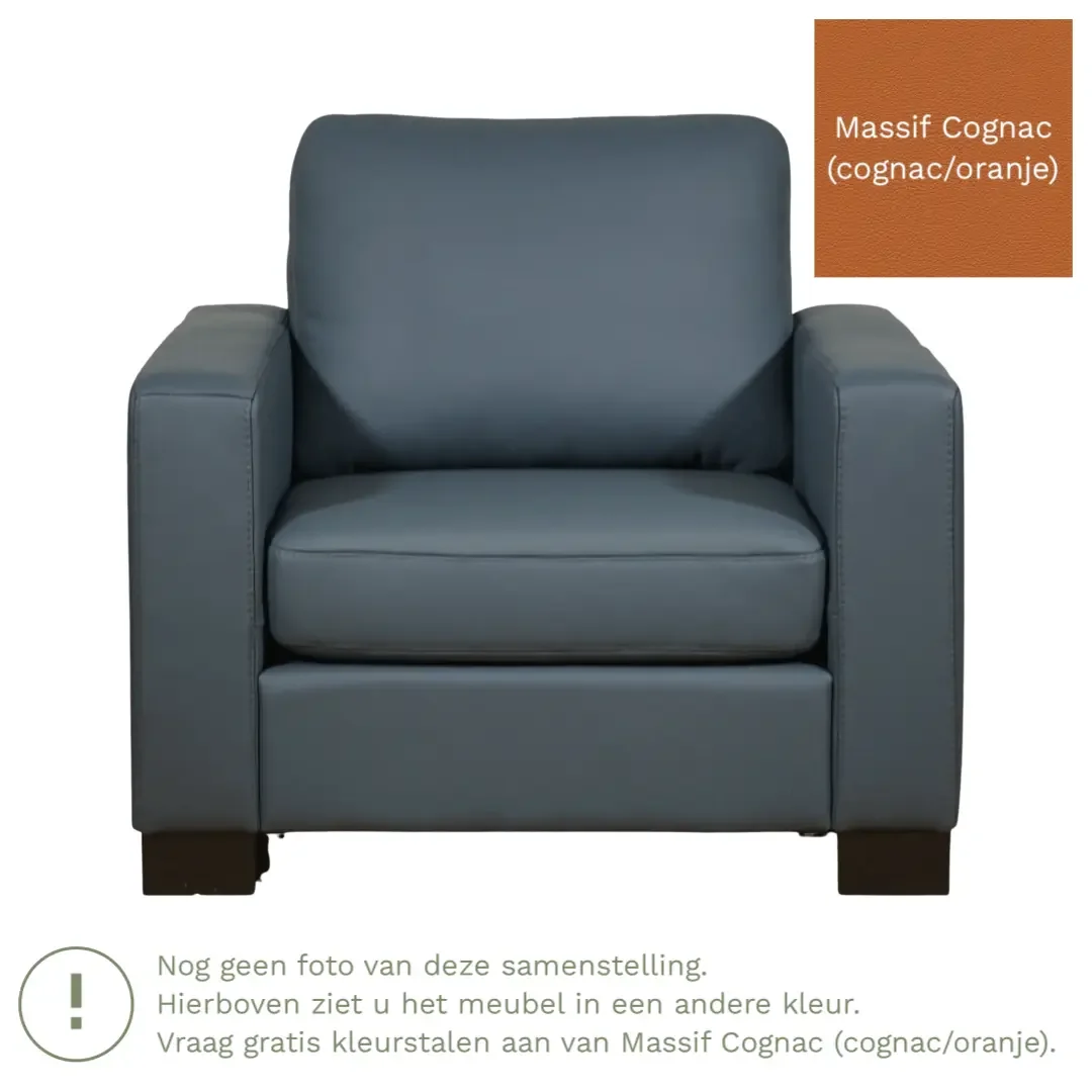 afbeelding van Leren fauteuil Energy - Massif Cognac (cognac/oranje) - Poten hout zwart