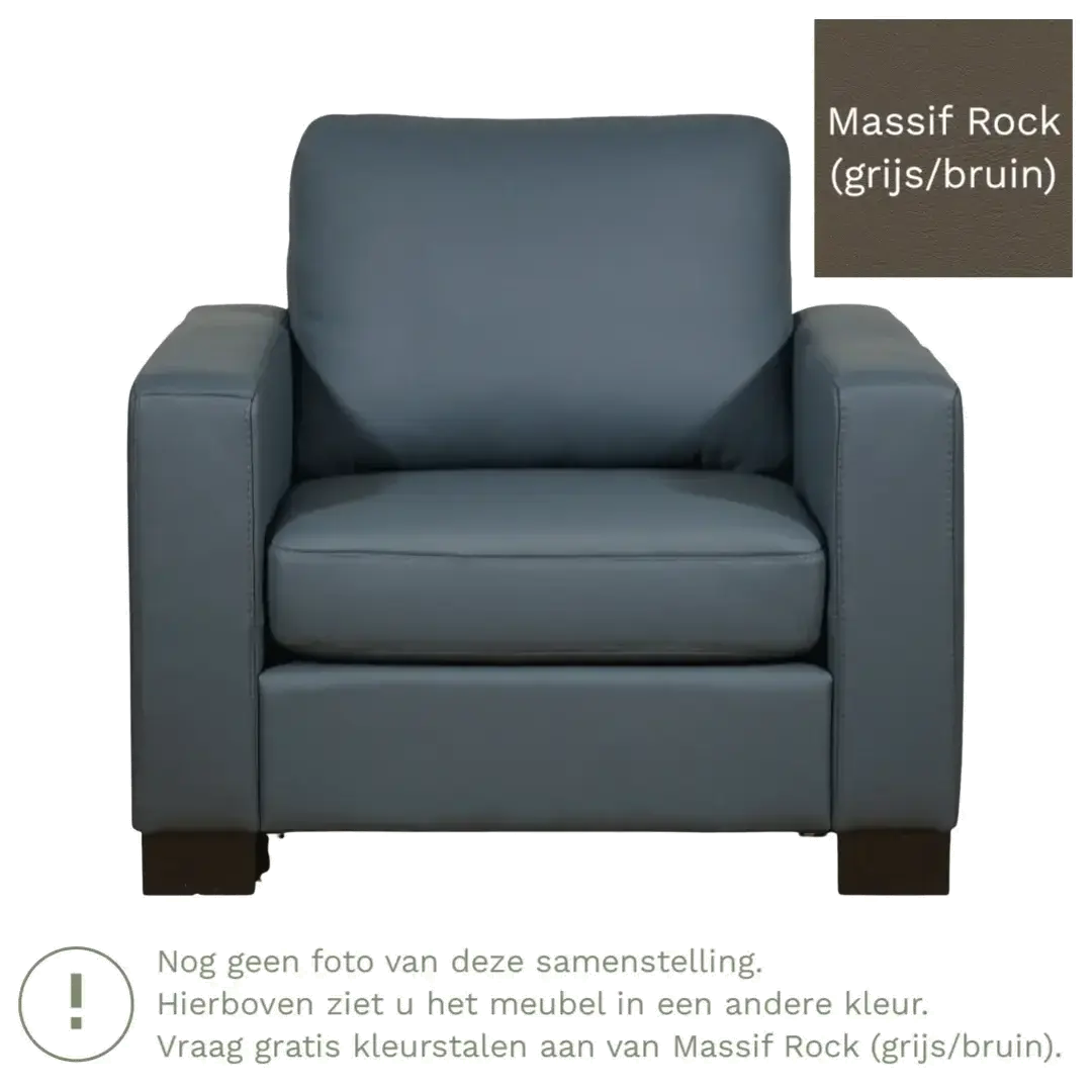 afbeelding van Leren fauteuil Energy - Massif Rock (grijs/bruin) - Poten hout zwart