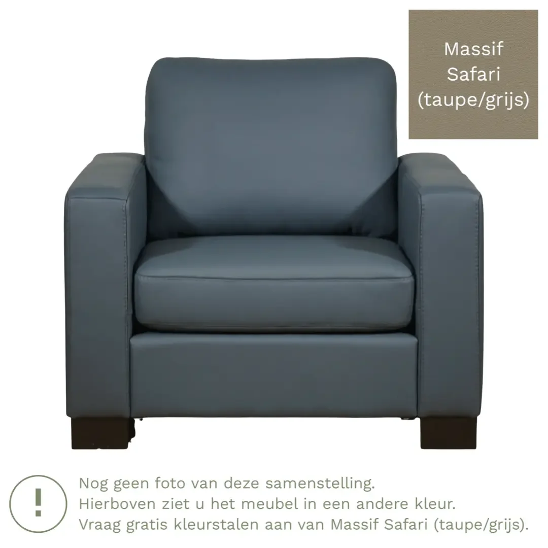 afbeelding van Leren fauteuil Energy - Massif Safari (taupe/grijs) - Poten hout zwart