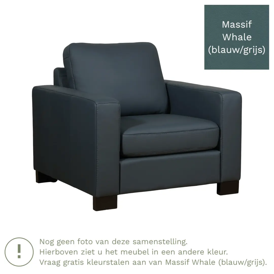 afbeelding van Leren fauteuil Energy - Massif Whale (blauw/grijs) - Poten hout zwart
