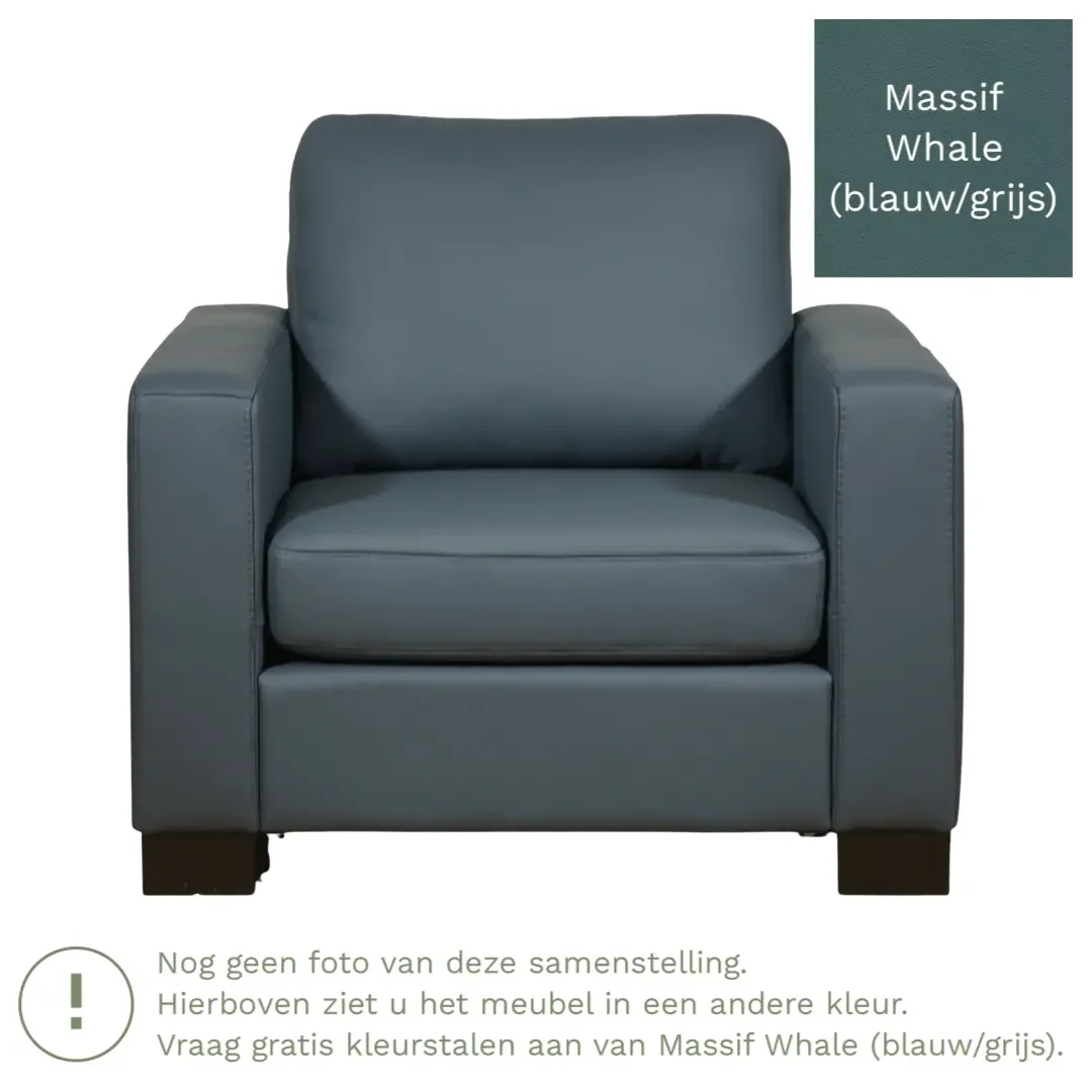 afbeelding van Leren fauteuil Energy - Massif Whale (blauw/grijs) - Poten hout zwart