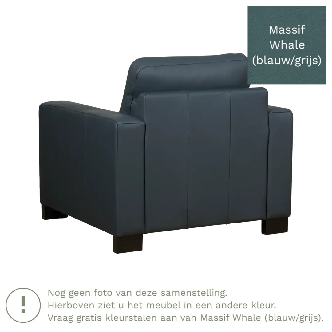 afbeelding van Leren fauteuil Energy - Massif Whale (blauw/grijs) - Poten hout zwart