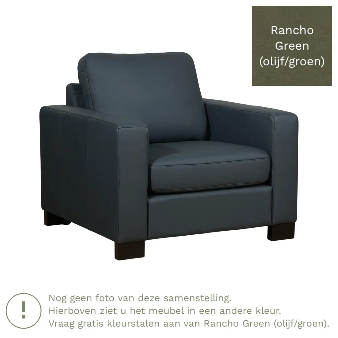afbeelding van Leren fauteuil Energy - Rancho Green (olijf/groen) - Poten hout bruin