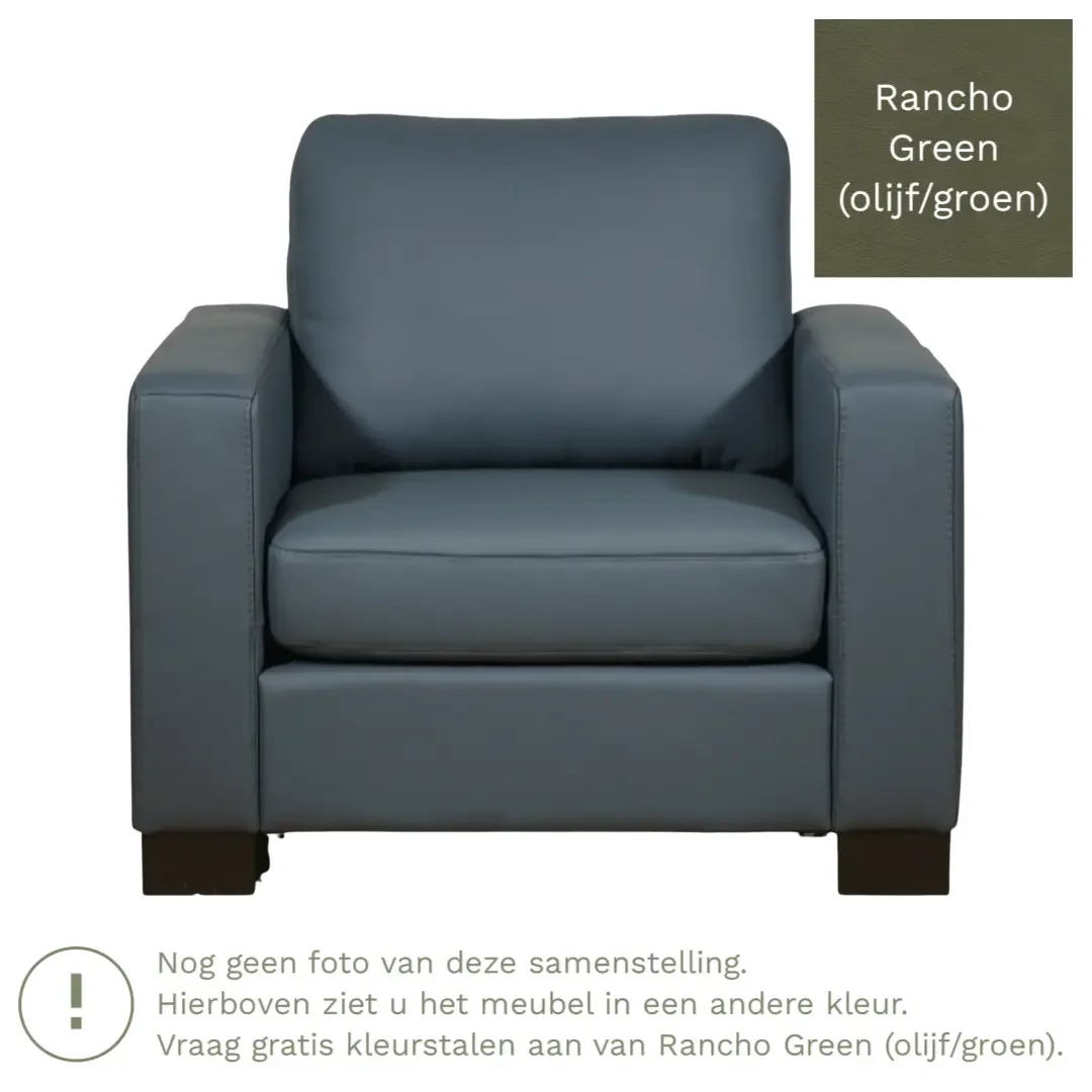 afbeelding van Leren fauteuil Energy - Rancho Green (olijf/groen) - Poten hout bruin