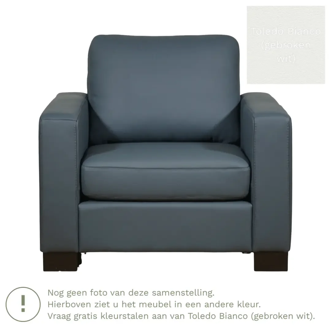 afbeelding van Leren fauteuil Energy - Toledo Bianco (gebroken wit) - Poten hout bruin