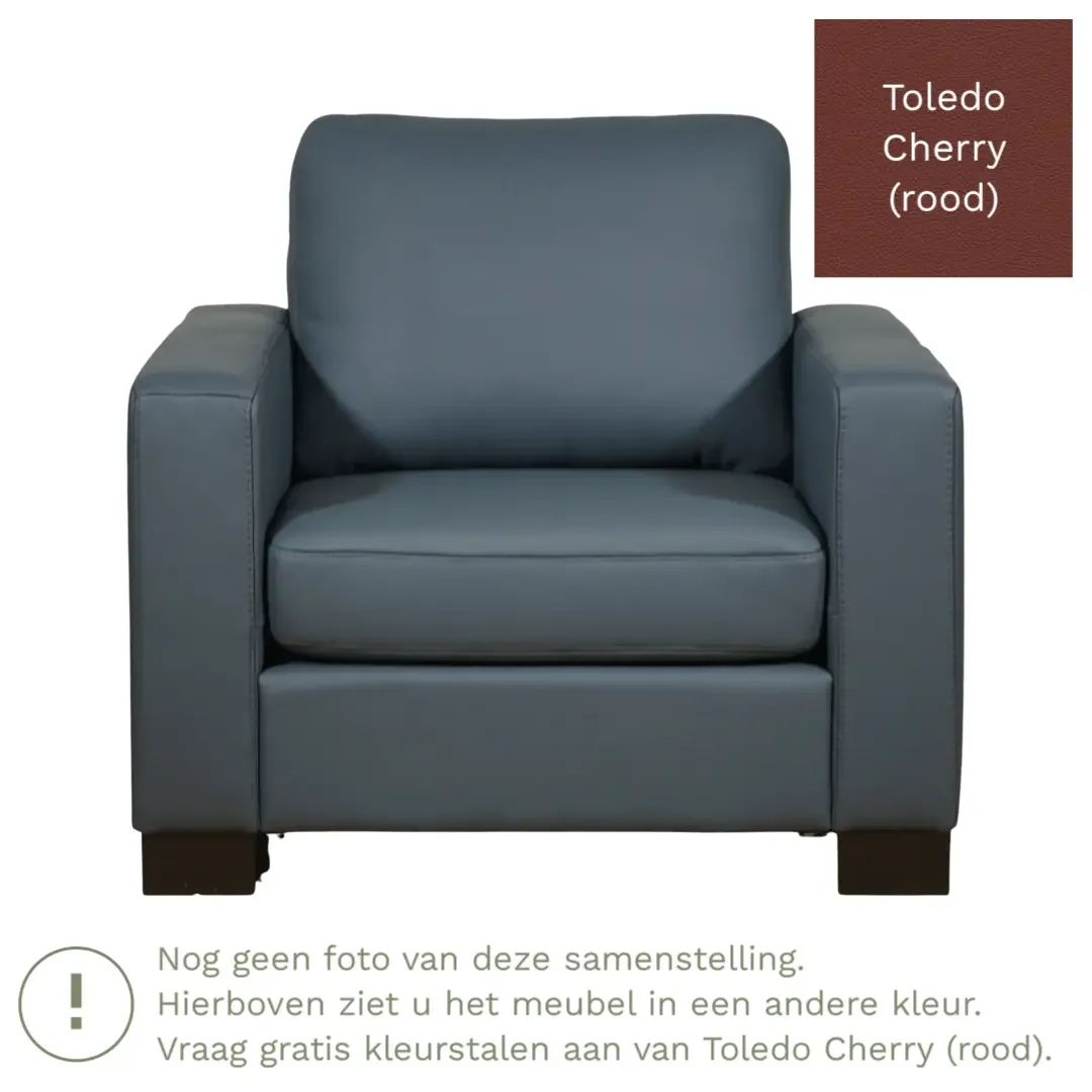 afbeelding van Leren fauteuil Energy - Toledo Cherry (rood) - Poten hout bruin
