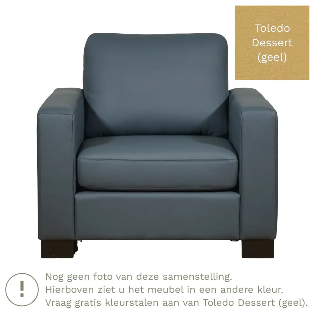 afbeelding van Leren fauteuil Energy - Toledo Dessert (geel) - Poten hout bruin