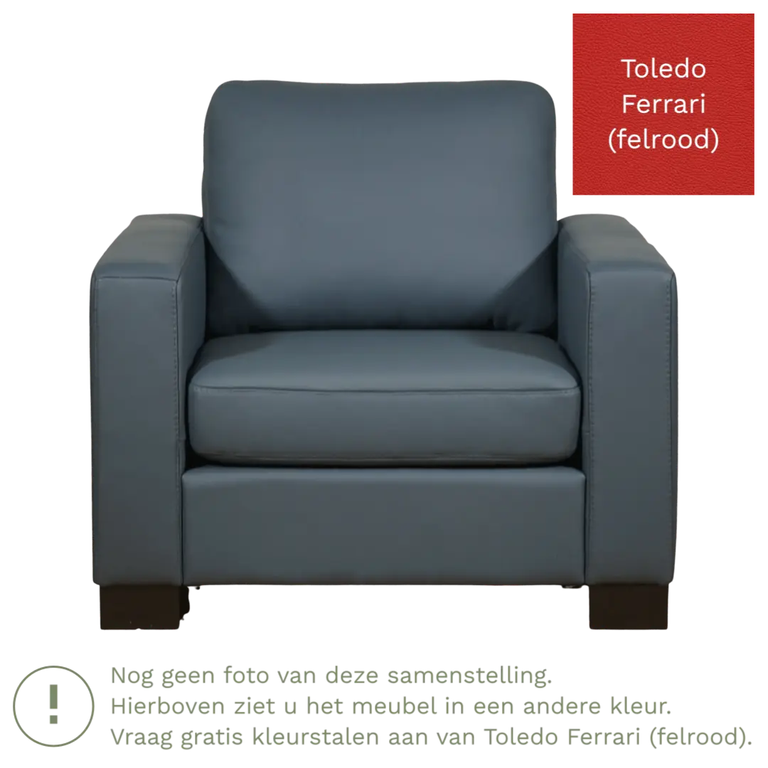 afbeelding van Leren fauteuil Energy - Toledo Ferrari (felrood) - Poten hout zwart