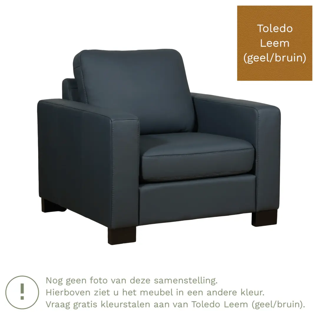 afbeelding van Leren fauteuil Energy - Toledo Leem (geel/bruin) - Poten hout zwart