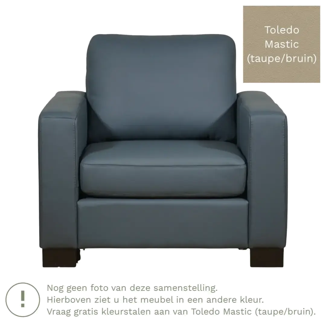afbeelding van Leren fauteuil Energy - Toledo Mastic (taupe/bruin) - Poten hout bruin