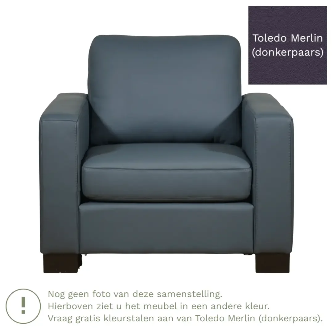 afbeelding van Leren fauteuil Energy - Toledo Merlin (donkerpaars) - Poten hout zwart