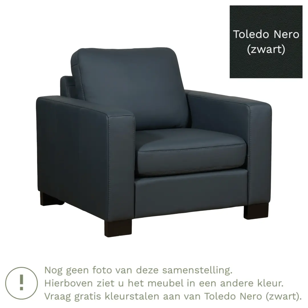 afbeelding van Leren fauteuil Energy - Toledo Nero (zwart) - Poten hout zwart