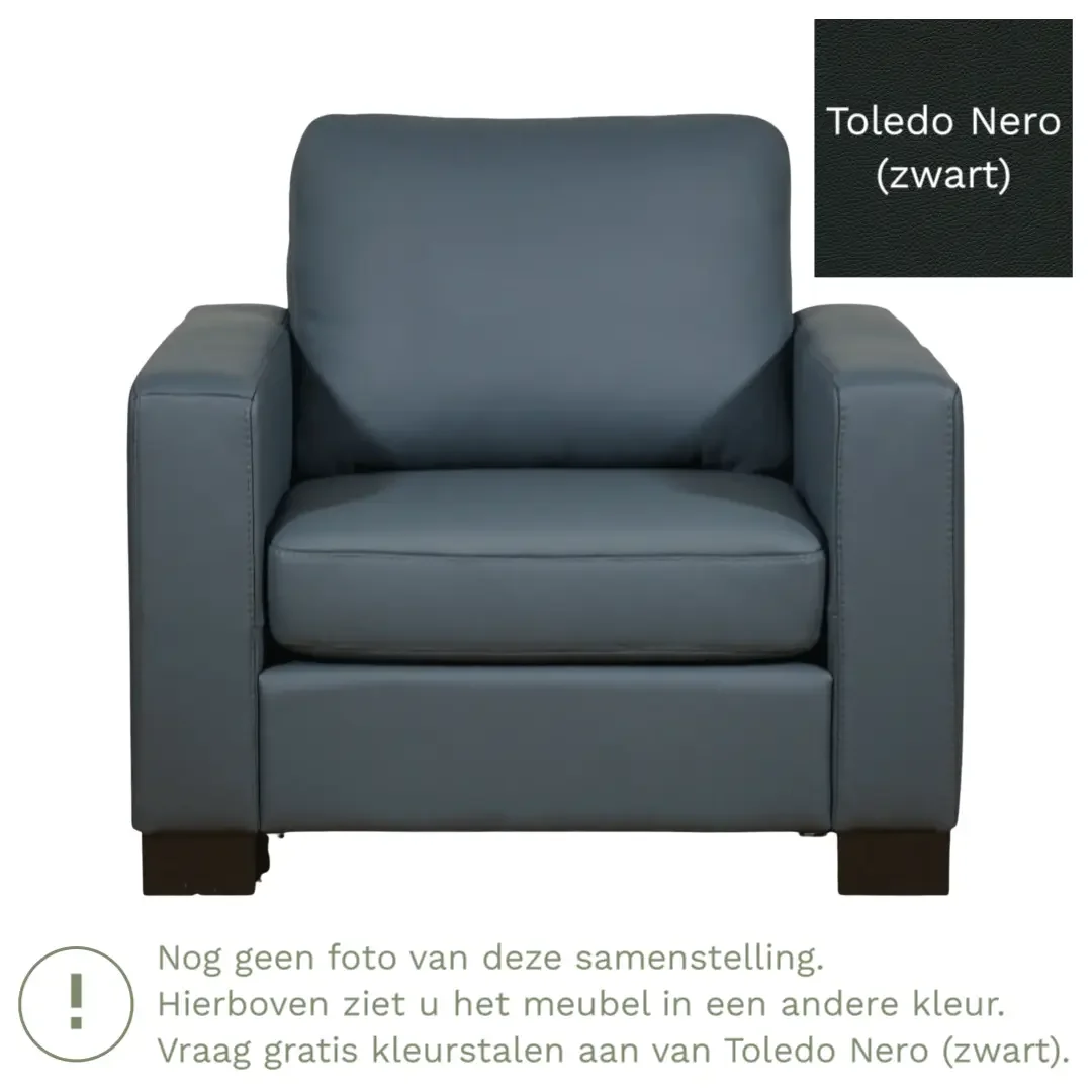 afbeelding van Leren fauteuil Energy - Toledo Nero (zwart) - Poten hout zwart