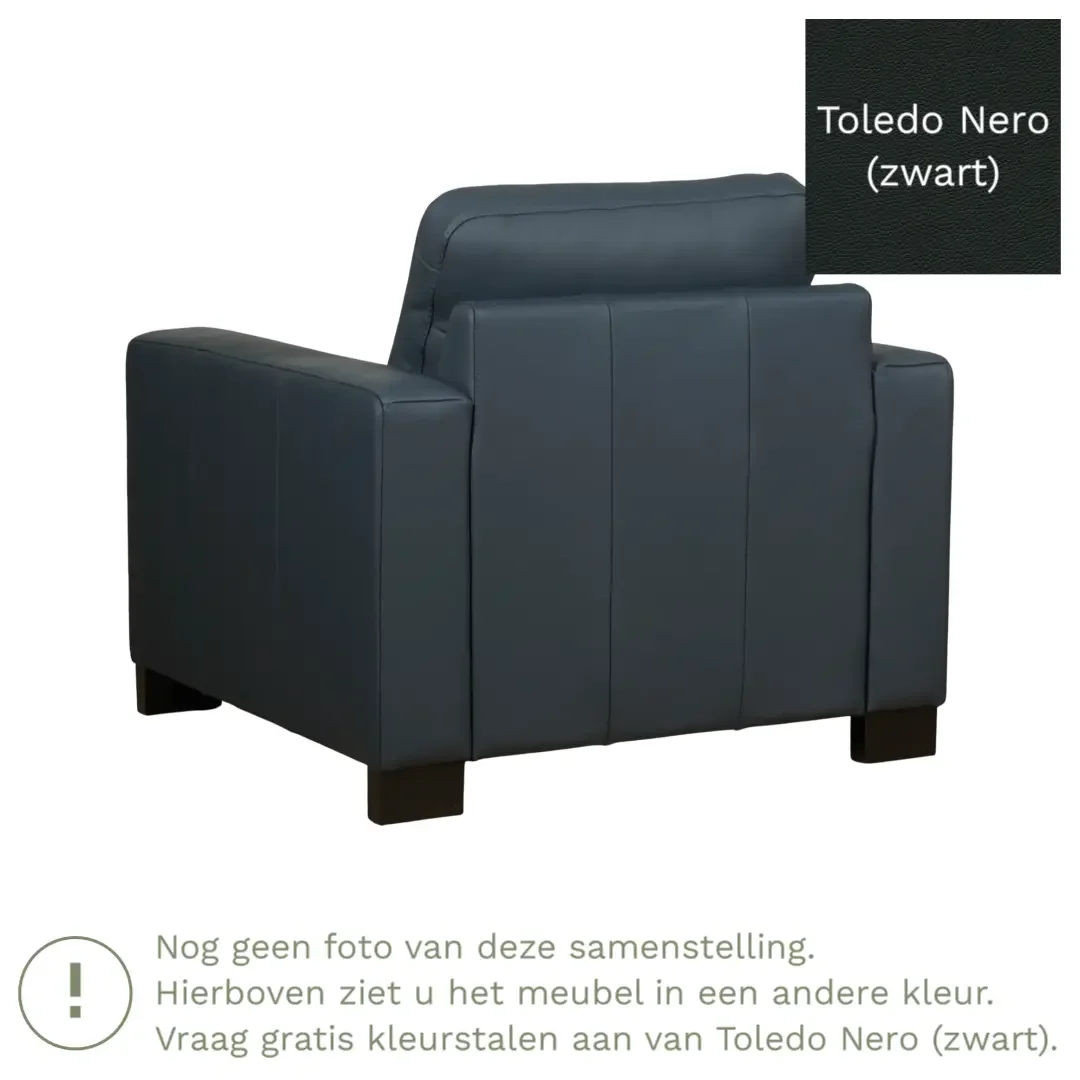 afbeelding van Leren fauteuil Energy - Toledo Nero (zwart) - Poten hout zwart
