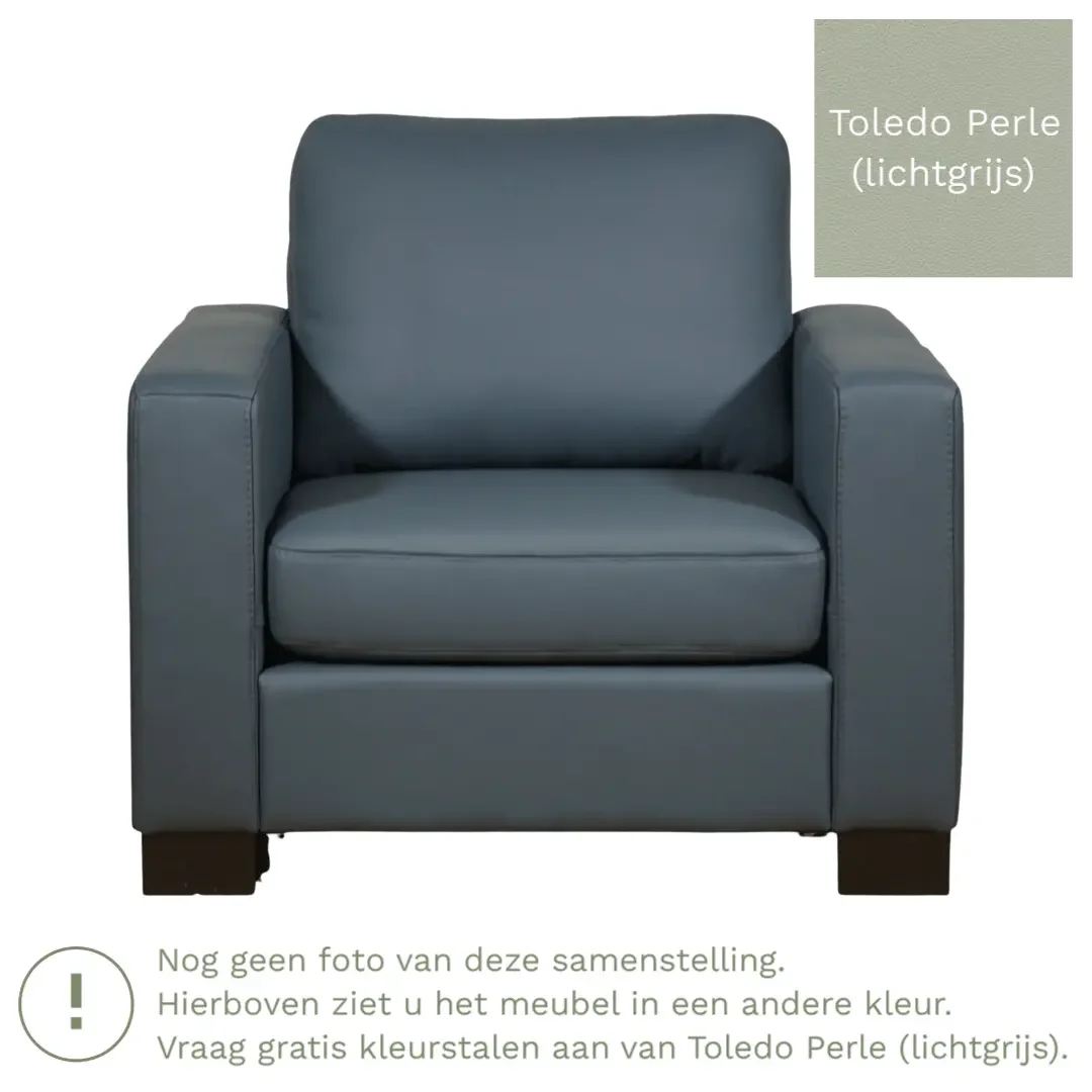 afbeelding van Leren fauteuil Energy - Toledo Perle (lichtgrijs) - Poten hout bruin