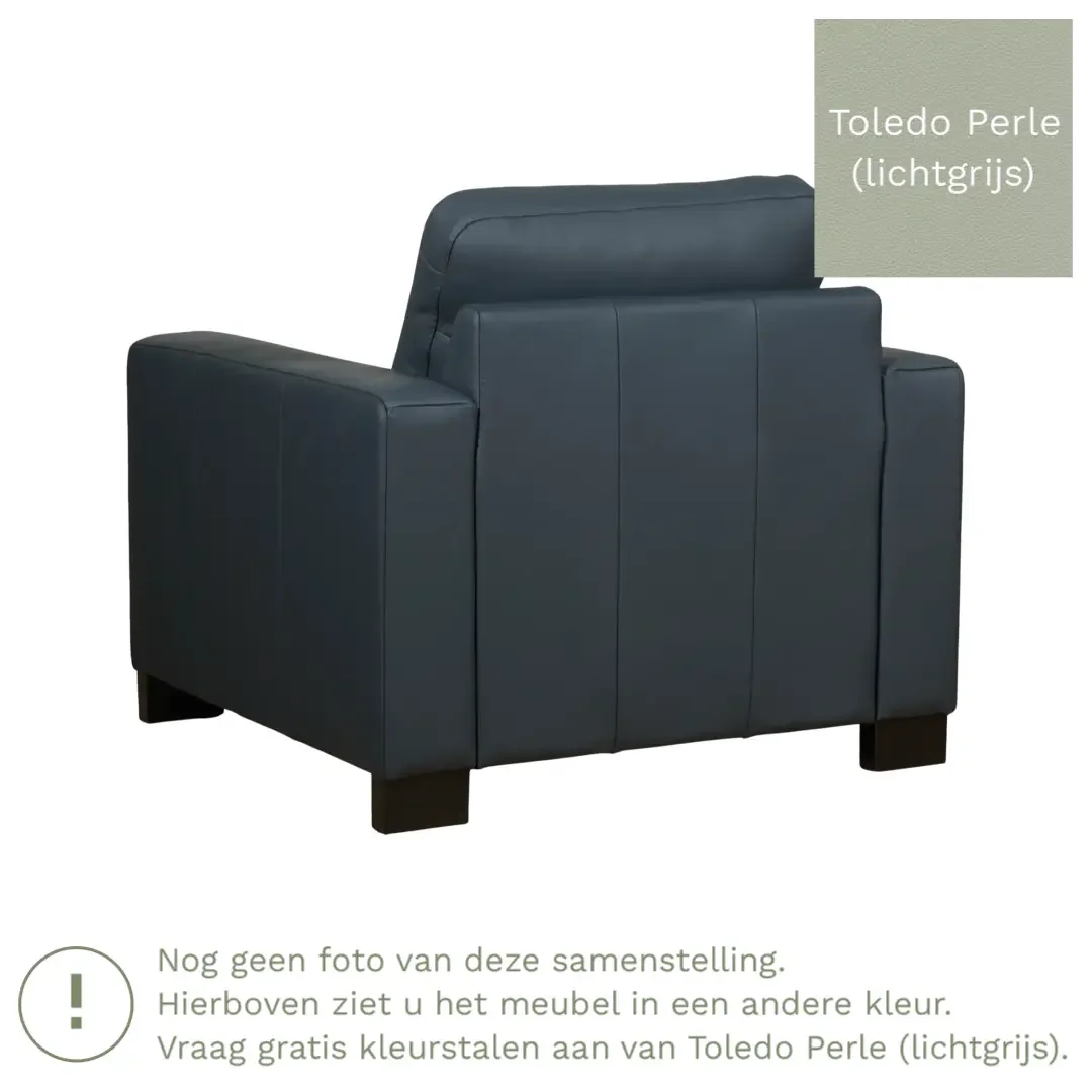 afbeelding van Leren fauteuil Energy - Toledo Perle (lichtgrijs) - Poten hout bruin