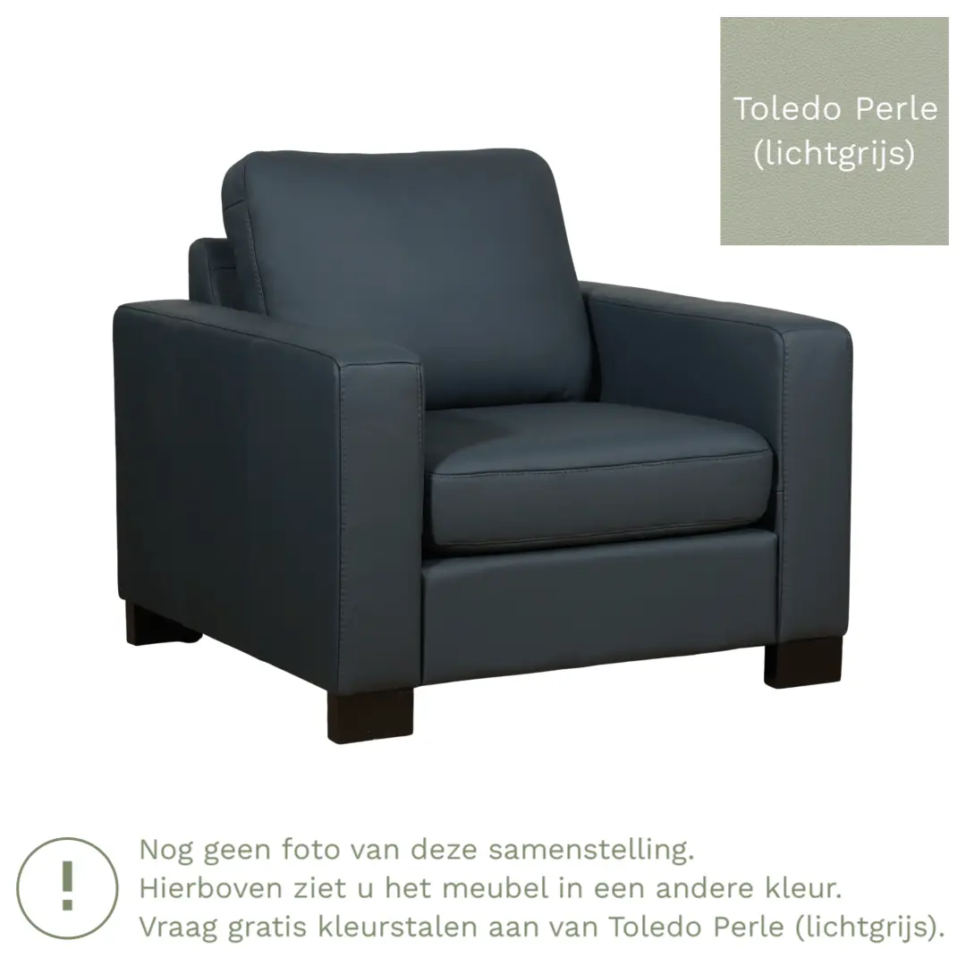 afbeelding van Leren fauteuil Energy - Toledo Perle (lichtgrijs) - Poten hout zwart