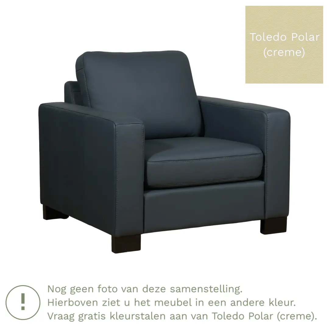 afbeelding van Leren fauteuil Energy - Toledo Polar (crème) - Poten hout bruin
