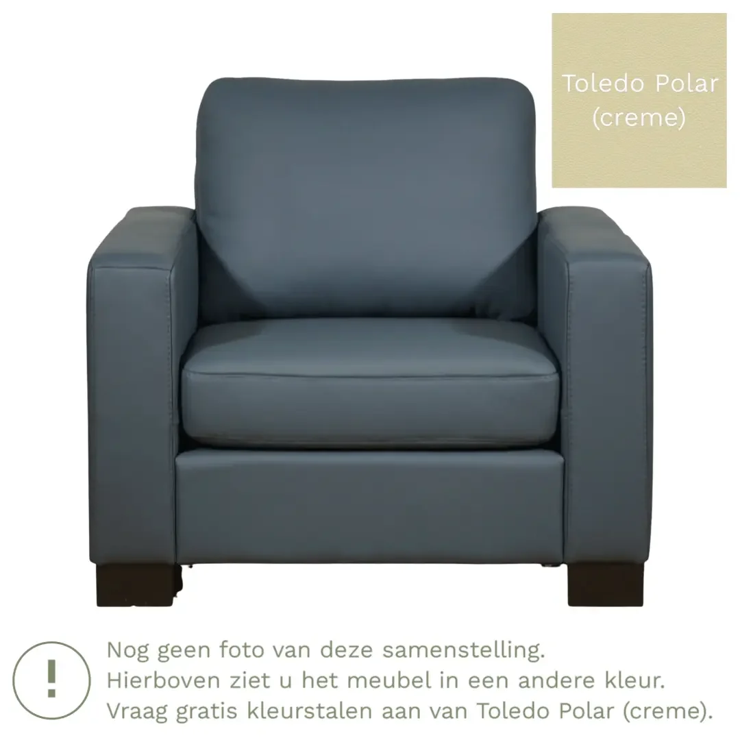 afbeelding van Leren fauteuil Energy - Toledo Polar (crème) - Poten hout bruin
