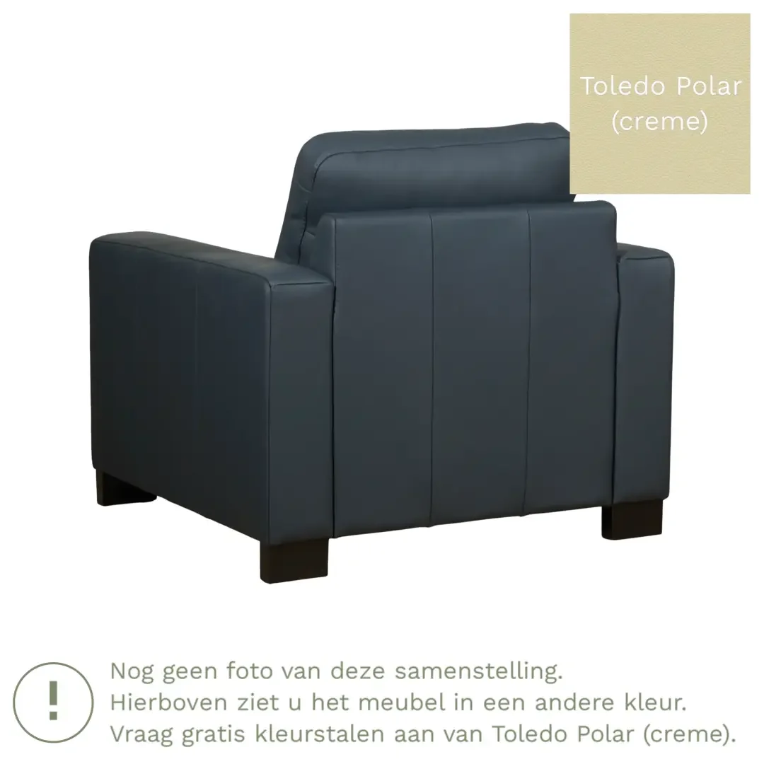 afbeelding van Leren fauteuil Energy - Toledo Polar (crème) - Poten hout bruin