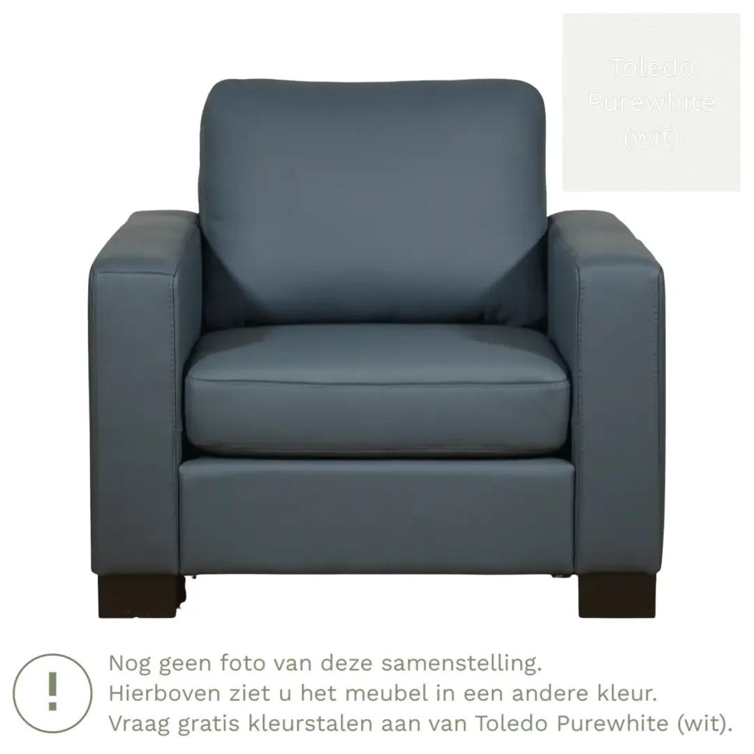 afbeelding van Leren fauteuil Energy - Toledo Purewhite (wit) - Poten hout bruin