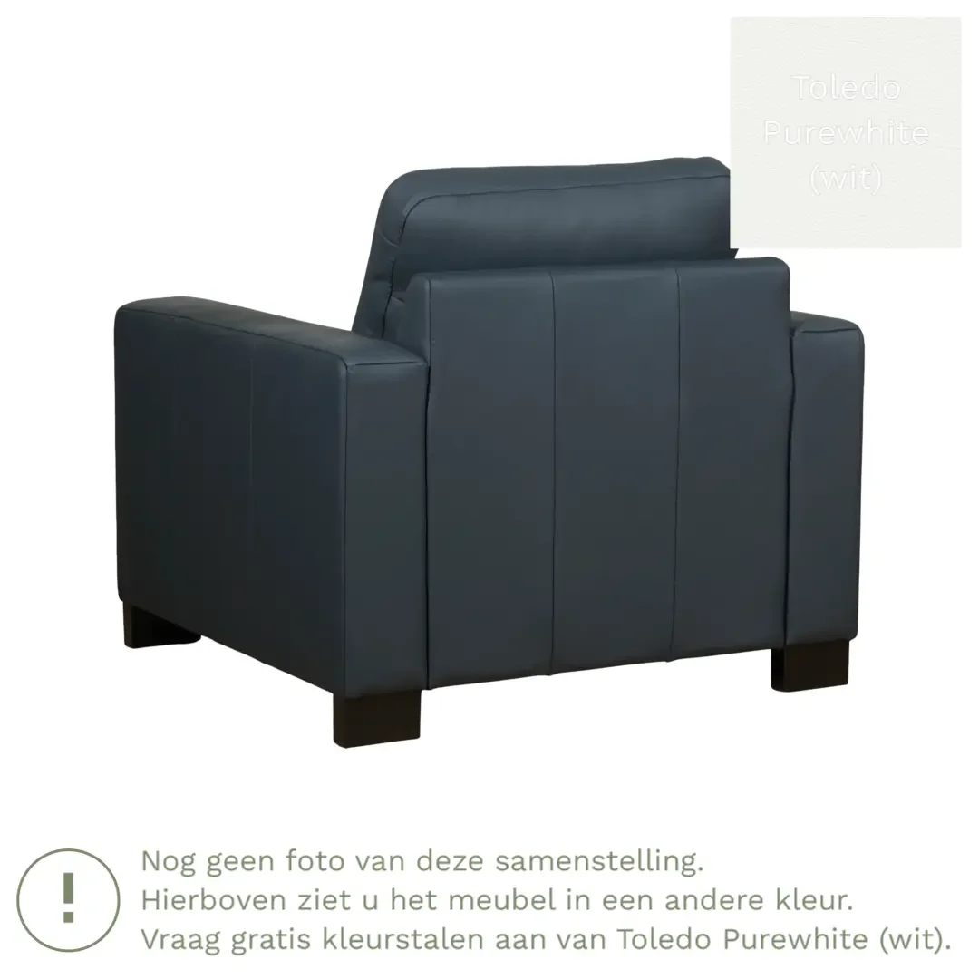 afbeelding van Leren fauteuil Energy - Toledo Purewhite (wit) - Poten hout bruin