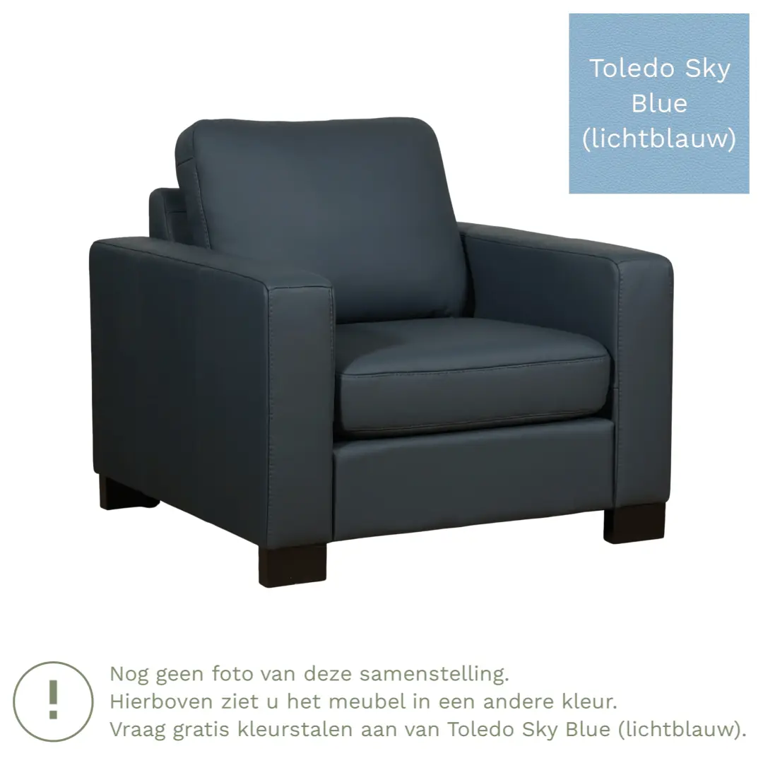 afbeelding van Leren fauteuil Energy - Toledo Sky Blue (lichtblauw) - Poten hout zwart