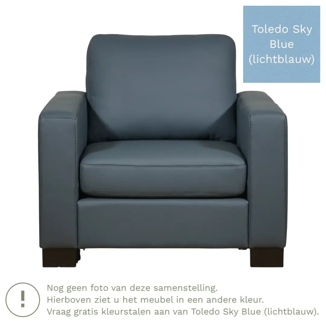 afbeelding van Leren fauteuil Energy - Toledo Sky Blue (lichtblauw) - Poten hout zwart