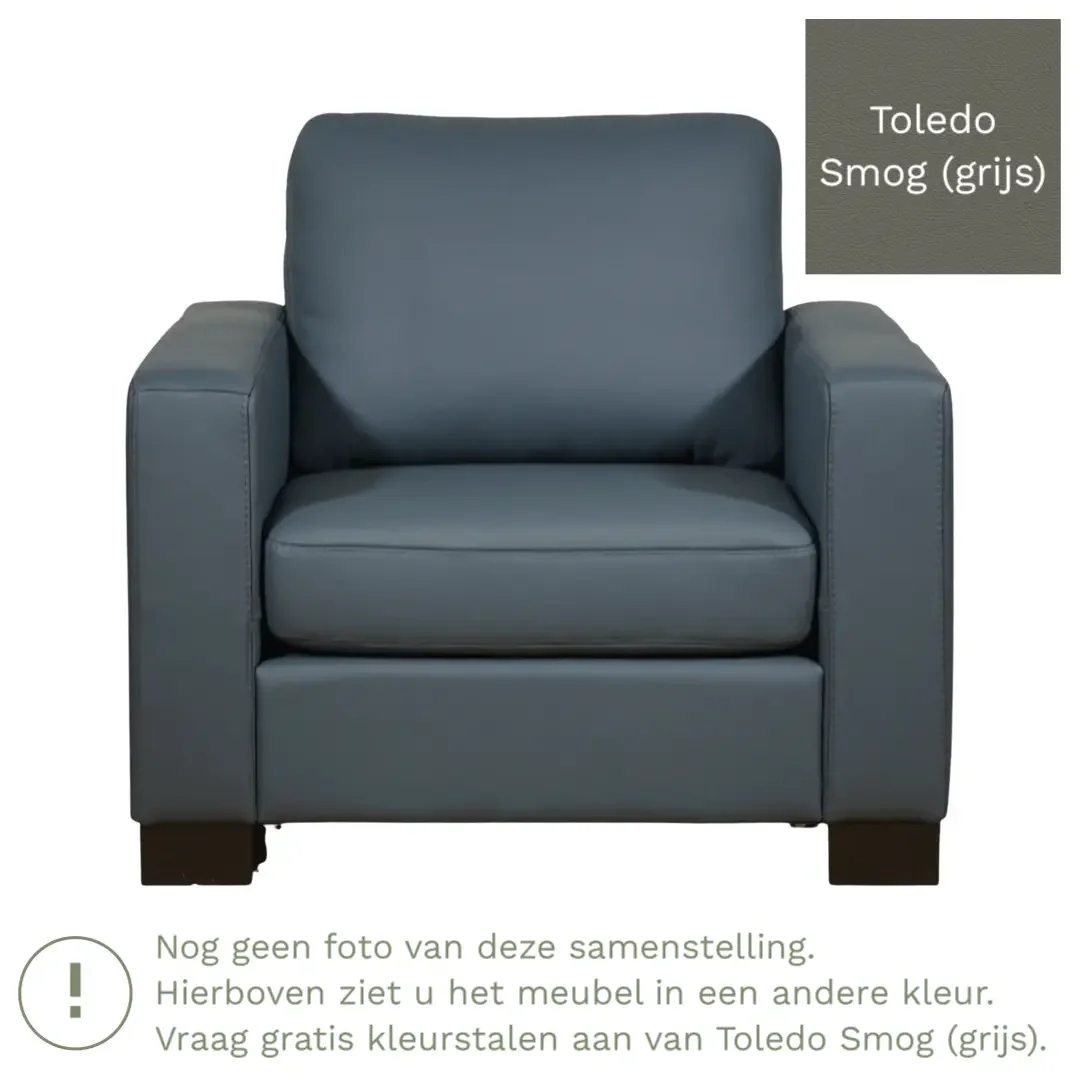 afbeelding van Leren fauteuil Energy - Toledo Smog (grijs) - Poten hout zwart