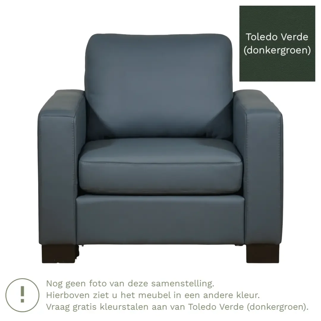 afbeelding van Leren fauteuil Energy - Toledo Verde (donkergroen) - Poten hout bruin